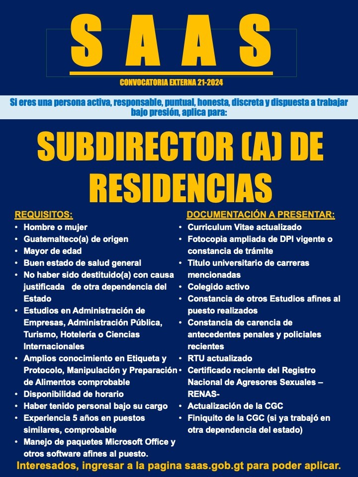 SUBDIRECTOR DE RESIDENCIAS